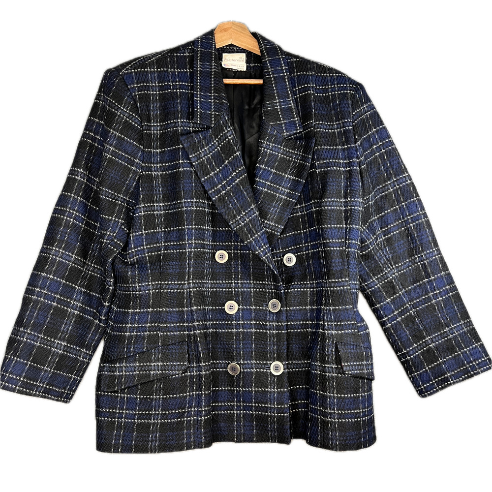 Vintage Wool Plaid Blazer Womens XL Preppy USA Union Tag Jacket Classic Tailored